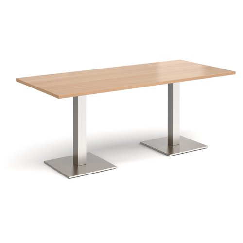 Brescia rectangular dining table with flat square brushed steel bases 1800mm x 800mm - beech
