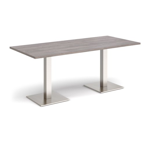Brescia rectangular dining table with flat square brushed steel bases 1800mm x 800mm - grey oak  BDR1800-BS-GO