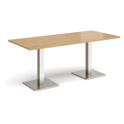 Brescia rectangular dining table with flat square brushed steel bases 1800mm x 800mm - oak Canteen Tables BDR1800-BS-O