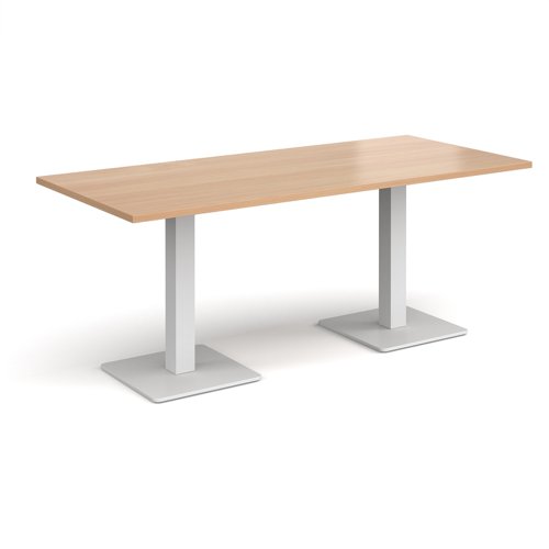 Brescia rectangular dining table with flat square white bases 1800mm x 800mm - beech Canteen Tables BDR1800-WH-B