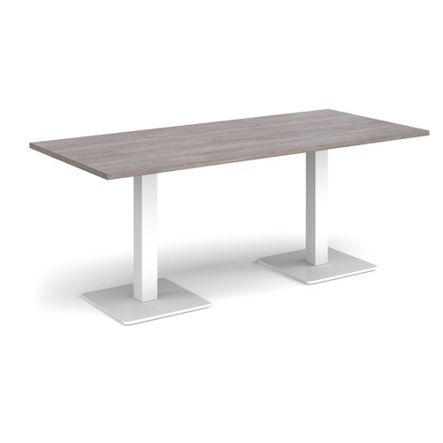 Brescia rectangular dining table with flat square white bases 1800mm x 800mm - grey oak