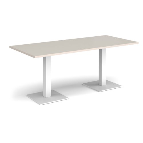 Brescia rectangular dining table with flat square white bases 1800mm x 800mm - Light Grey  BDR1800-WH-LG