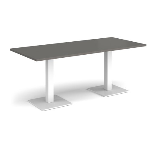 Brescia rectangular dining table with flat square white bases 1800mm x 800mm - Onyx Grey