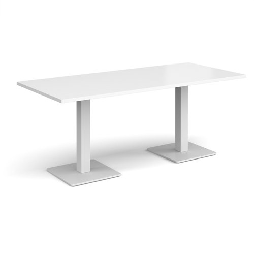 Brescia rectangular dining table with flat square white bases 1800mm x 800mm - white