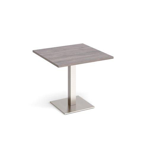 Brescia square dining table with flat square brushed steel base 800mm - grey oak BDS800-BS-GO Buy online at Office 5Star or contact us Tel 01594 810081 for assistance