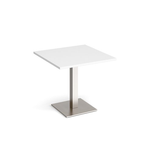 Brescia square dining table with flat square brushed steel base 800mm - white BDS800-BS-WH Buy online at Office 5Star or contact us Tel 01594 810081 for assistance