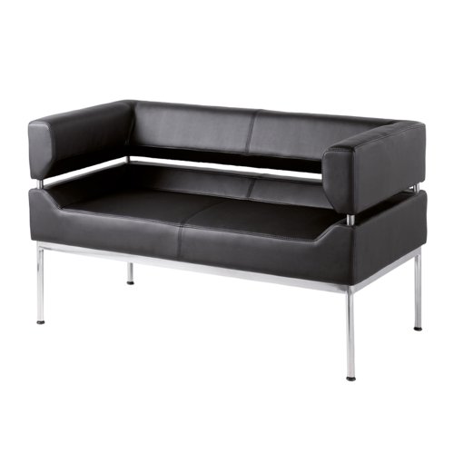 Benotto reception 2 seater chair 1270mm wide - black faux leather | BEN50002 | Dams International