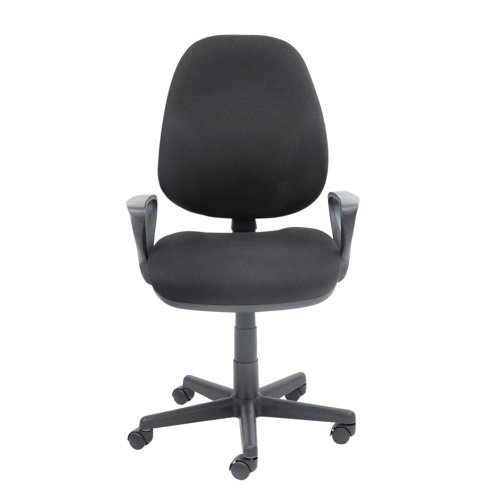 Bilbao fabric operators chair with lumbar support and fixed arms - black