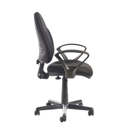 Bilbao fabric operators chair with lumbar support and fixed arms - black BIL308B1-L-K Buy online at Office 5Star or contact us Tel 01594 810081 for assistance