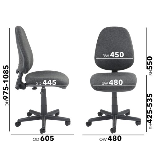 Bilbao fabric operators chair with no arms - charcoal Office Chairs BILB1-C