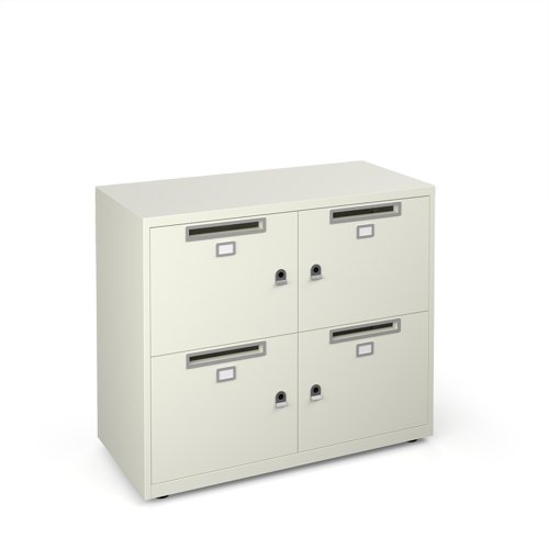 Bisley lodges with 4 doors and letterboxes - white