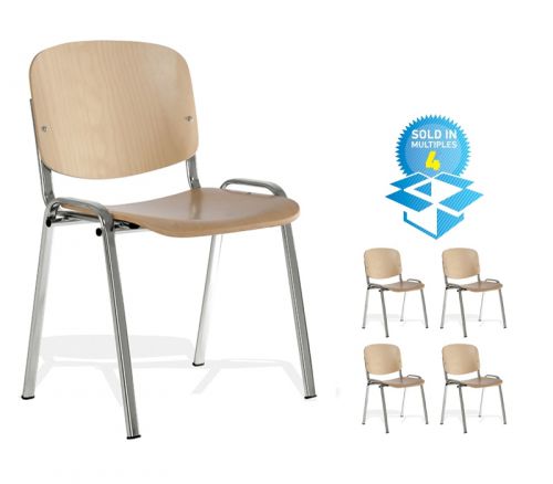 Taurus wooden meeting room stackable chair (box of 4) with no arms - beech with chrome frame