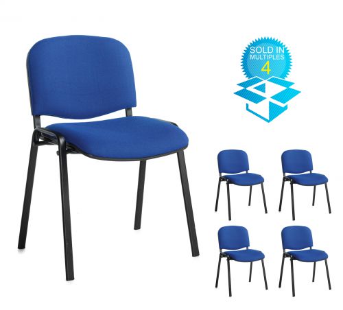 Taurus meeting room stackable chair (box of 4) with black frame and no arms - blue