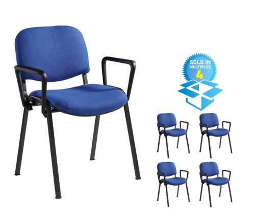 Taurus meeting room stackable chair (box of 4) with black frame and fixed arms - blue