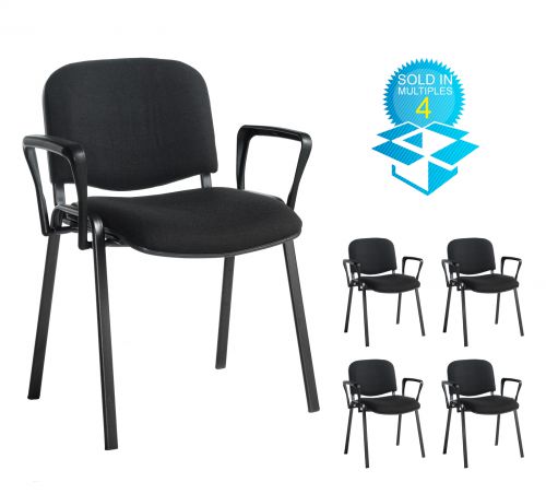 Taurus meeting room stackable chair (box of 4) with black frame and fixed arms - charcoal