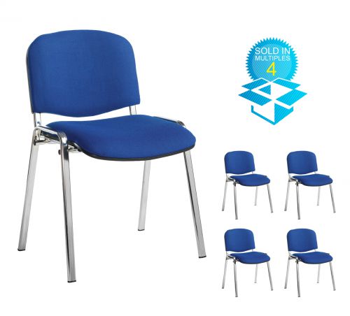 Taurus meeting room stackable chair (box of 4) with chrome frame and no arms - blue