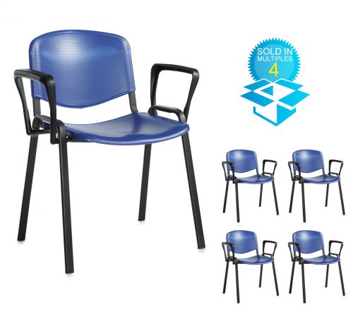 Taurus plastic meeting room stackable chair (box of 4) with fixed arms - blue with black frame