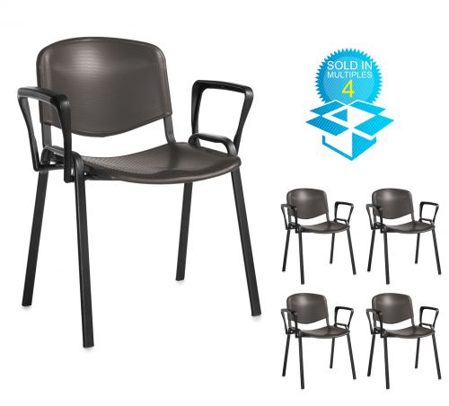 Taurus plastic meeting room stackable chair (box of 4) with fixed arms - black with black frame