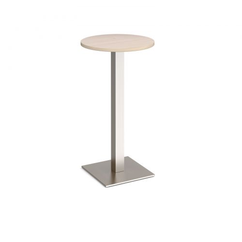 Brescia circular poseur table with flat square brushed steel base 600mm - maple
