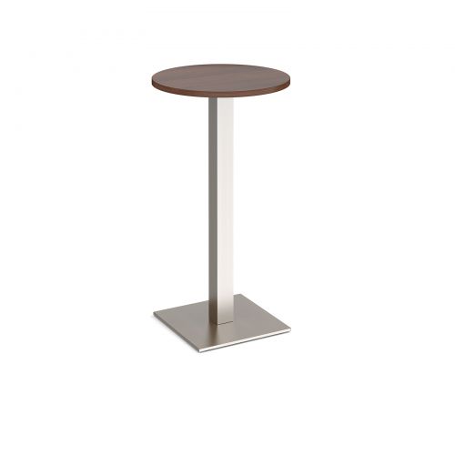 Brescia circular poseur table with flat square brushed steel base 600mm - walnut
