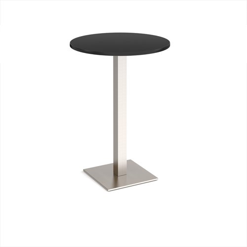 Brescia circular poseur table with flat square brushed steel base 800mm - Black