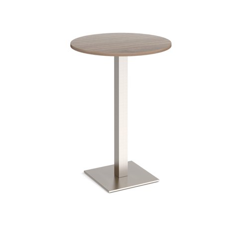 Brescia circular poseur table with flat square brushed steel base 800mm - Barcelona walnut