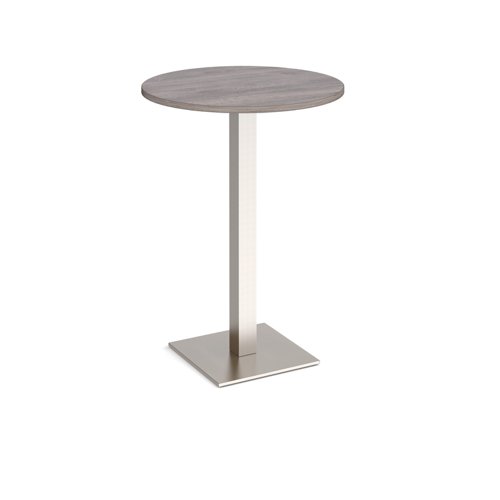 Brescia circular poseur table with flat square brushed steel base 800mm - grey oak