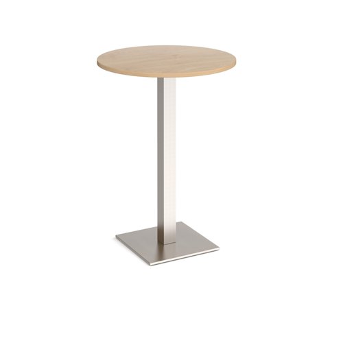 Brescia circular poseur table with flat square brushed steel base 800mm - kendal oak