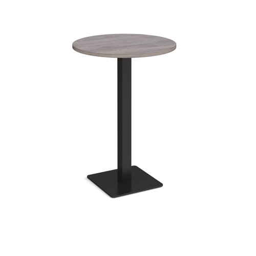Brescia circular poseur table with flat square black base 800mm - grey oak Canteen Tables BPC800-K-GO