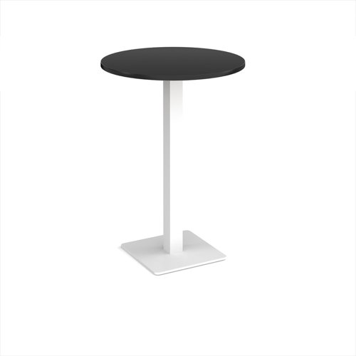 Brescia circular poseur table with flat square white base 800mm - Black