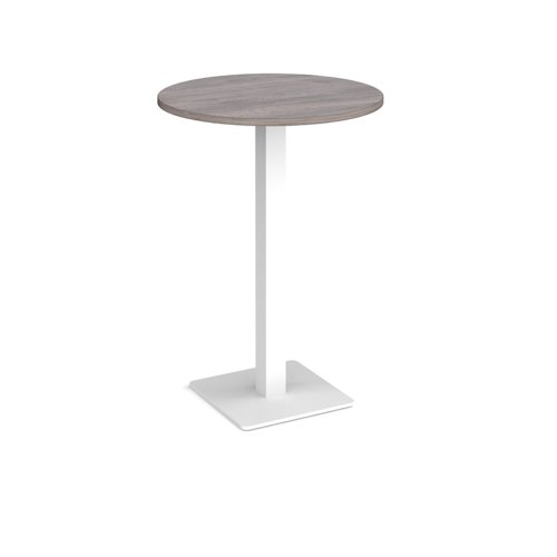 Brescia circular poseur table with flat square white base 800mm - grey oak