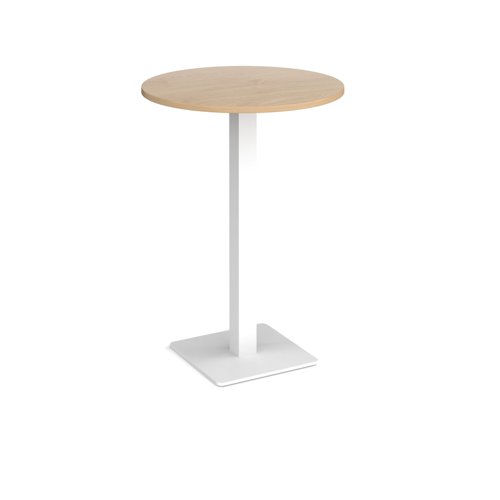 BPC800-WH-KO Brescia circular poseur table with flat square white base 800mm - kendal oak