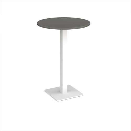 Brescia circular poseur table with flat square white base 800mm - Onyx Grey