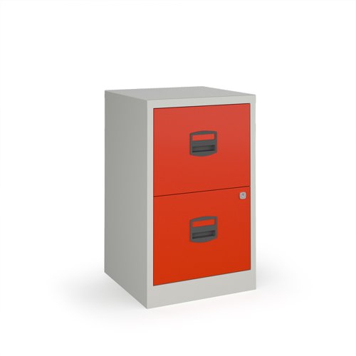 Bisley A4 home filer with 2 drawers - grey with red drawers Bisley