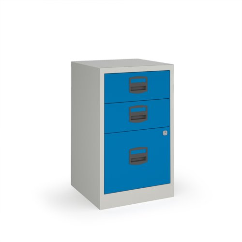 Bisley A4 home filer with 3 drawers - grey with blue drawers