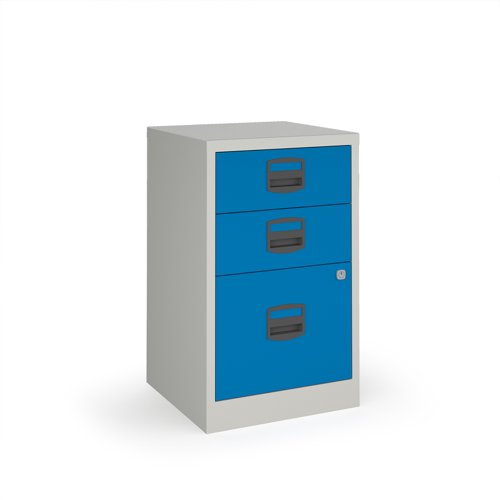 Bisley A4 home filer with 3 drawers - grey with blue drawers (Made-to-order 4 - 6 week lead time)