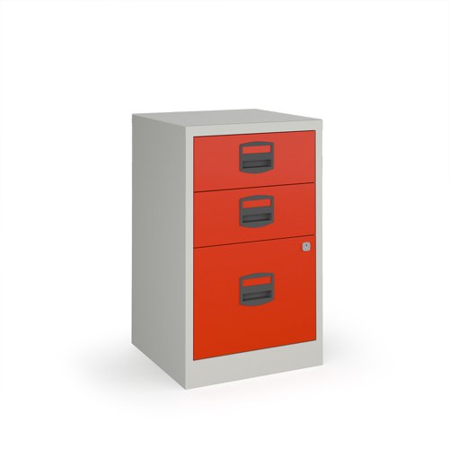 Bisley A4 home filer with 3 drawers - grey with red drawers (Made-to-order 4 - 6 week lead time)