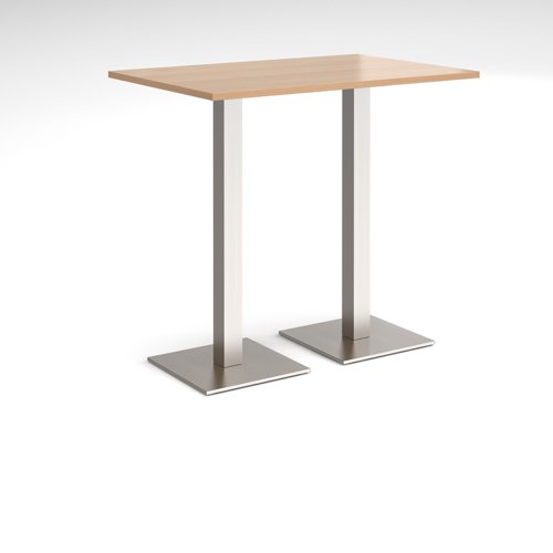 Brescia rectangular poseur table with flat square brushed steel bases 1200mm x 800mm - beech BPR1200-BS-B Buy online at Office 5Star or contact us Tel 01594 810081 for assistance