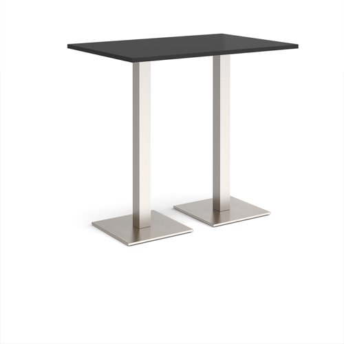 Brescia rectangular poseur table with flat square brushed steel bases 1200mm x 800mm - Black