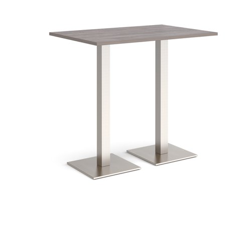 Brescia rectangular poseur table with flat square brushed steel bases 1200mm x 800mm - grey oak BPR1200-BS-GO Buy online at Office 5Star or contact us Tel 01594 810081 for assistance