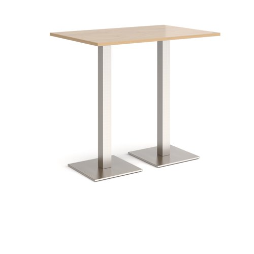 Brescia rectangular poseur table with flat square brushed steel bases 1200mm x 800mm - kendal oak