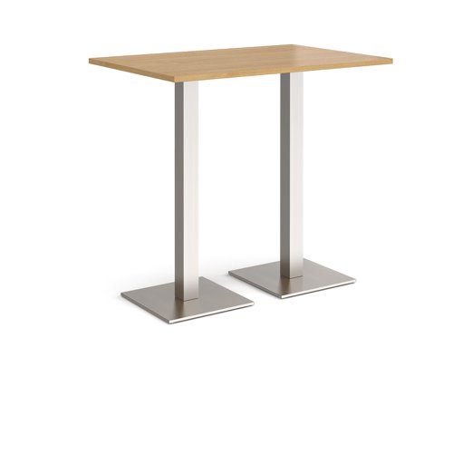 Brescia rectangular poseur table with flat square brushed steel bases 1200mm x 800mm - oak