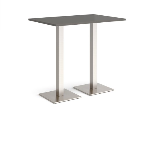 Brescia rectangular poseur table with flat square brushed steel bases 1200mm x 800mm - Onyx Grey