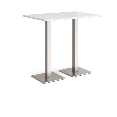 Brescia rectangular poseur table with flat square brushed steel bases 1200mm x 800mm - white BPR1200-BS-WH Buy online at Office 5Star or contact us Tel 01594 810081 for assistance