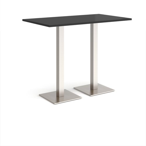 Brescia rectangular poseur table with flat square brushed steel bases 1400mm x 800mm - Black