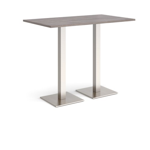 Brescia rectangular poseur table with flat square brushed steel bases 1400mm x 800mm - grey oak