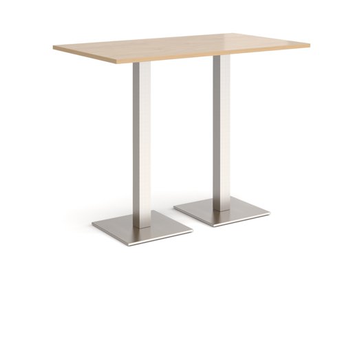 BPR1400-BS-KO Brescia rectangular poseur table with flat square brushed steel bases 1400mm x 800mm - kendal oak