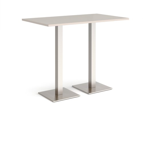 Brescia rectangular poseur table with flat square brushed steel bases 1400mm x 800mm - Light Grey