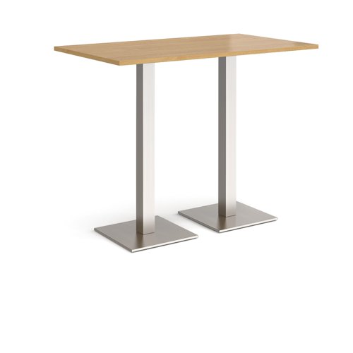 Brescia rectangular poseur table with flat square brushed steel bases 1400mm x 800mm - oak