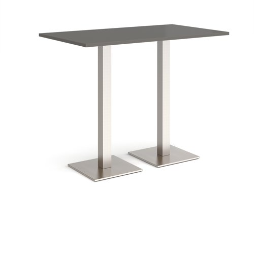 Brescia rectangular poseur table with flat square brushed steel bases 1400mm x 800mm - Onyx Grey